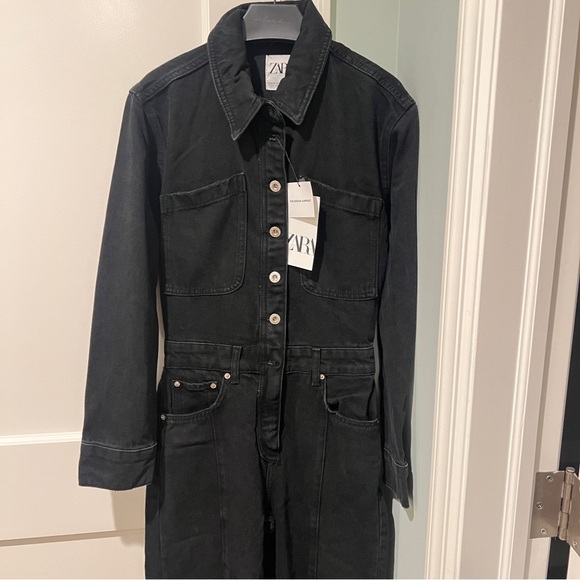 NWT ZARA LONG DENIM JUMPSUIT SIZE XS BLACK 6840/256/800 - Picture 5 of 8